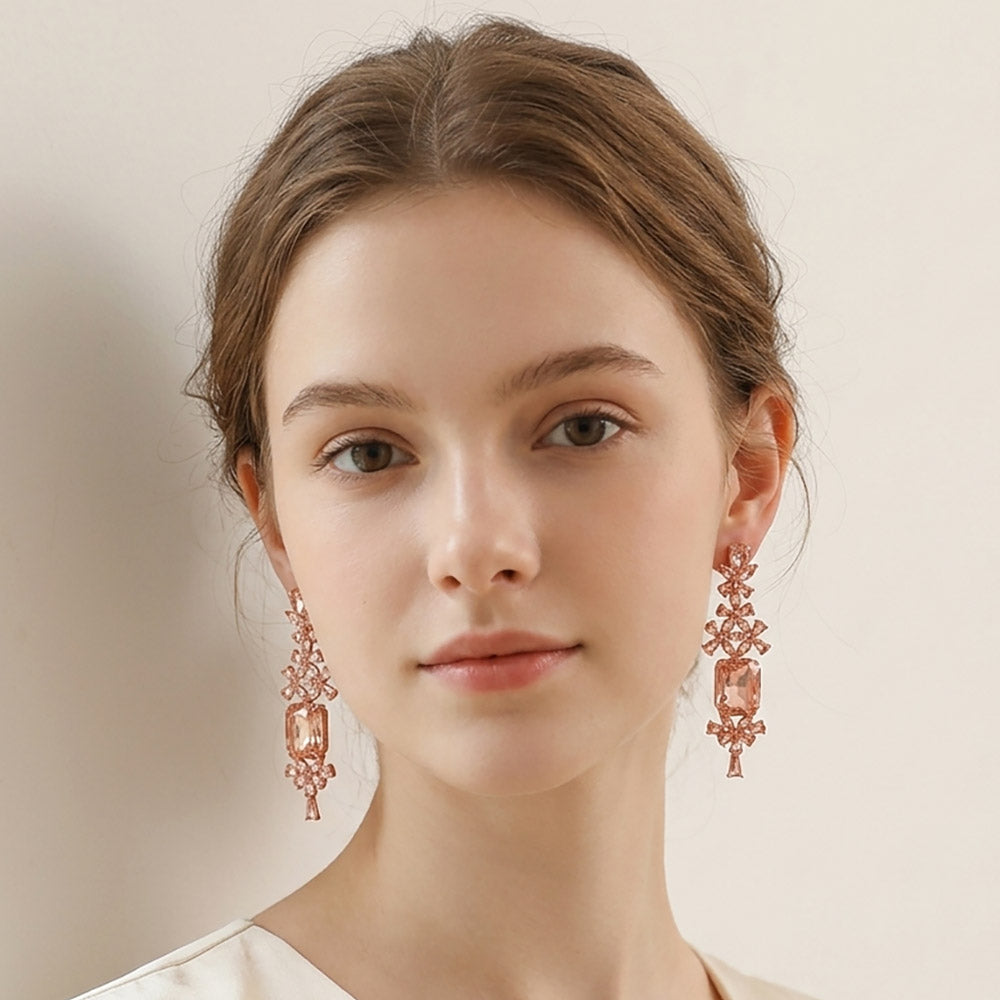 Bold Geometric Stone Drop Evening Earrings