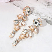 Pearl Accented Flower Stone Cluster Drop Evening Earrings