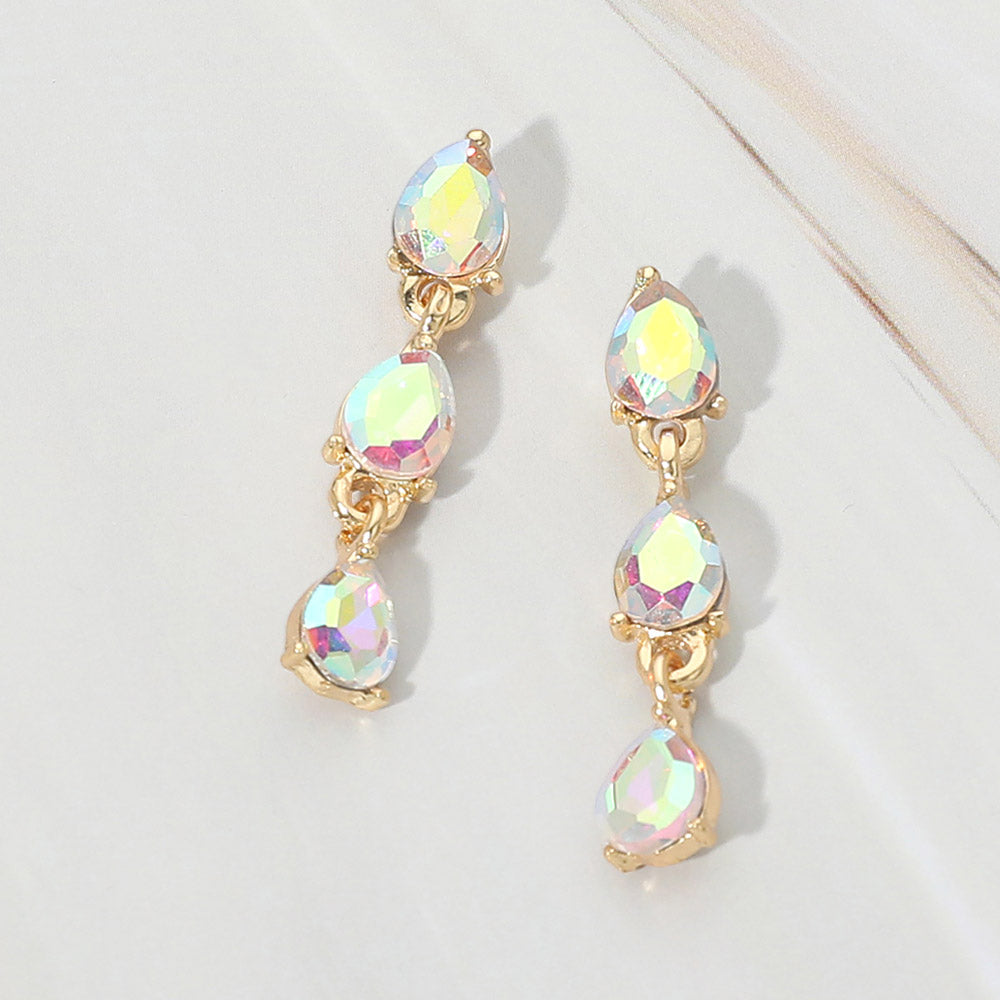 Triple Teardrop Cluster Link Drop Evening Earrings