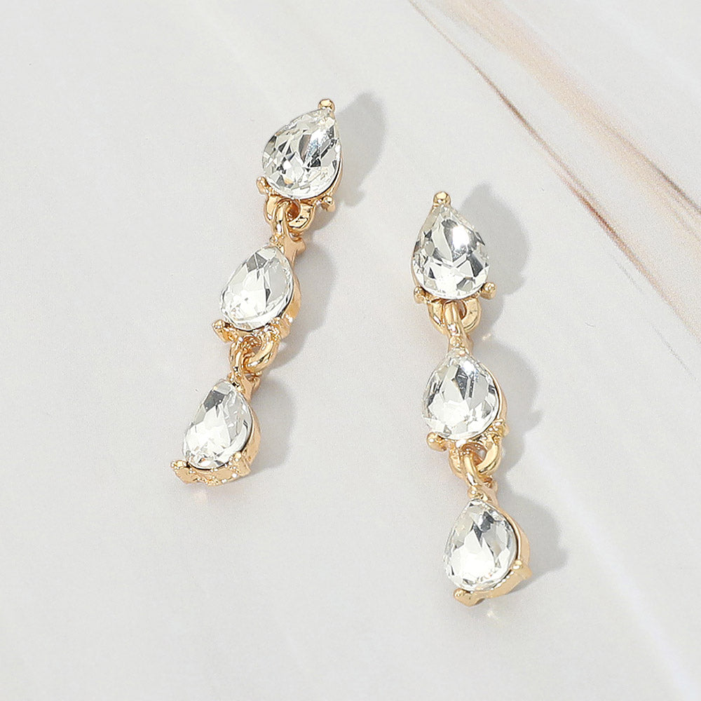 Triple Teardrop Cluster Link Drop Evening Earrings