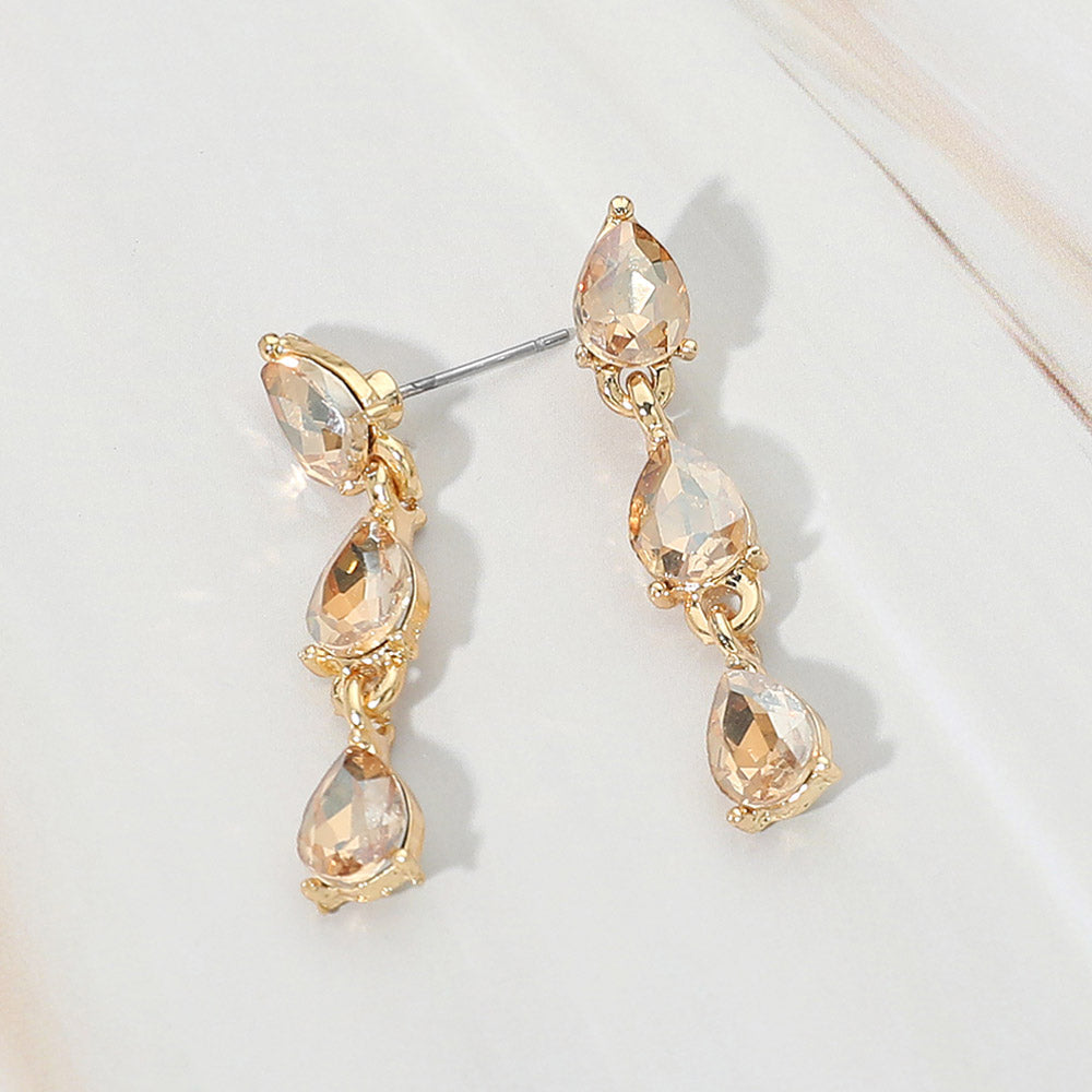 Triple Teardrop Cluster Link Drop Evening Earrings