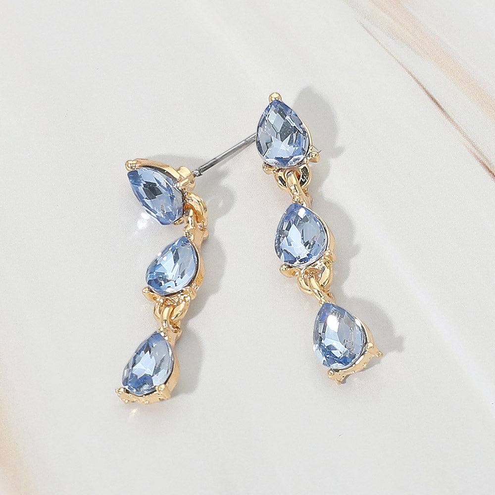 Triple Teardrop Cluster Link Drop Evening Earrings