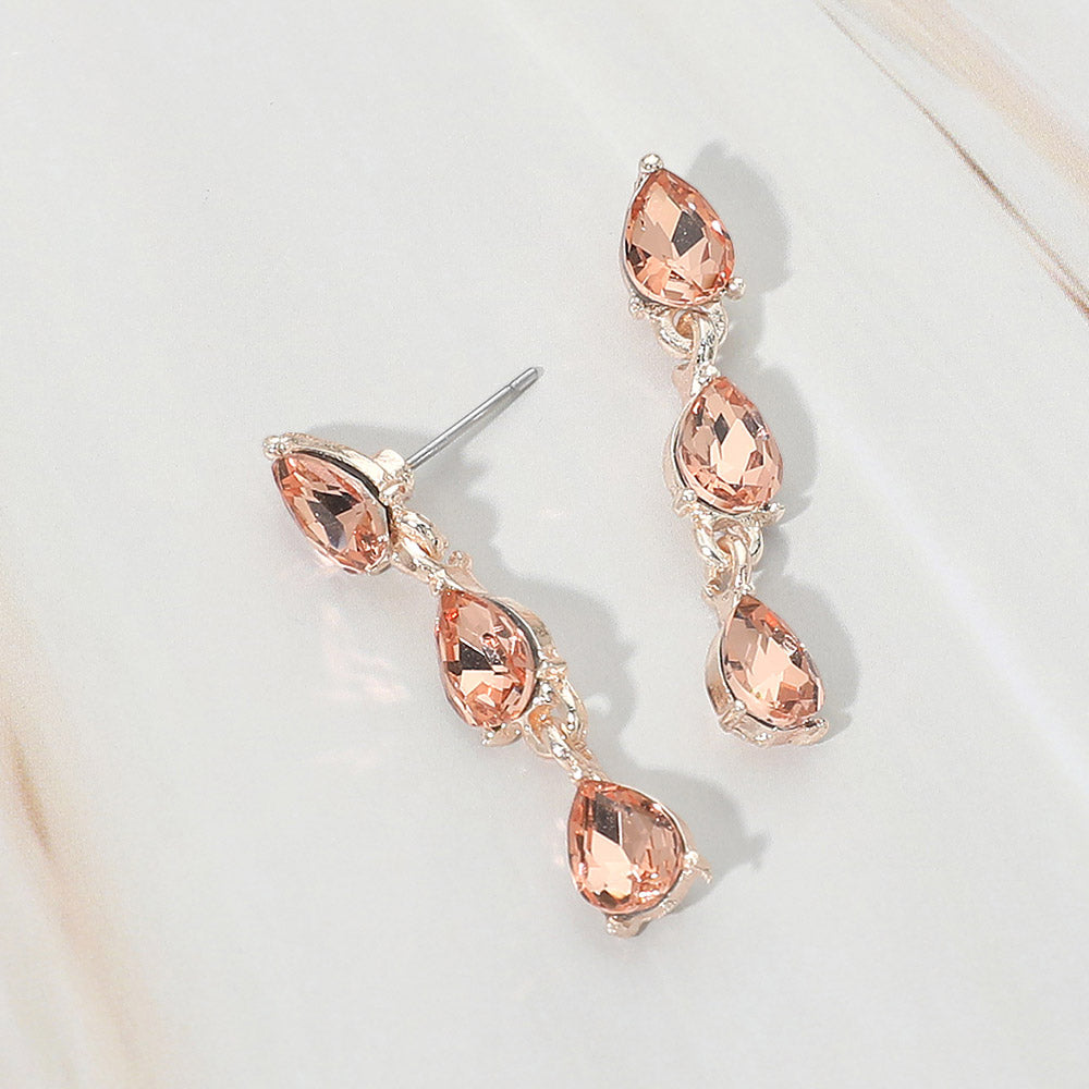 Triple Teardrop Cluster Link Drop Evening Earrings