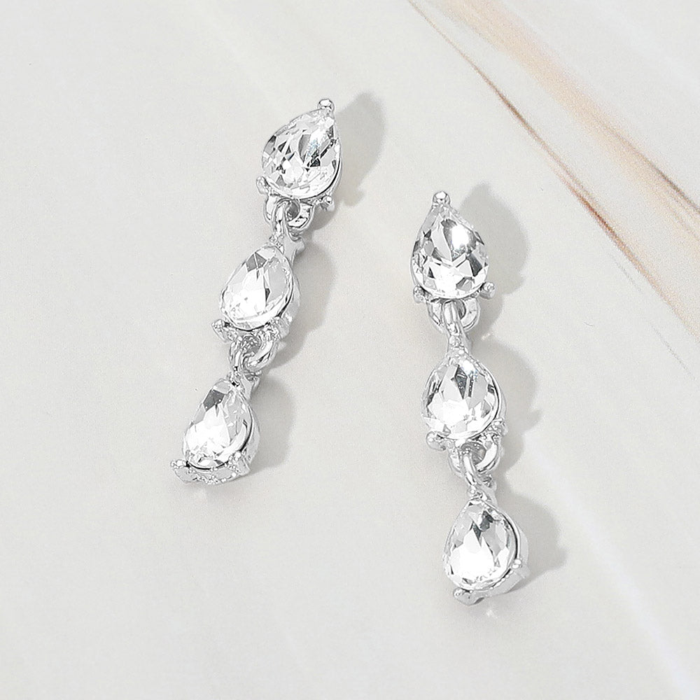 Triple Teardrop Cluster Link Drop Evening Earrings