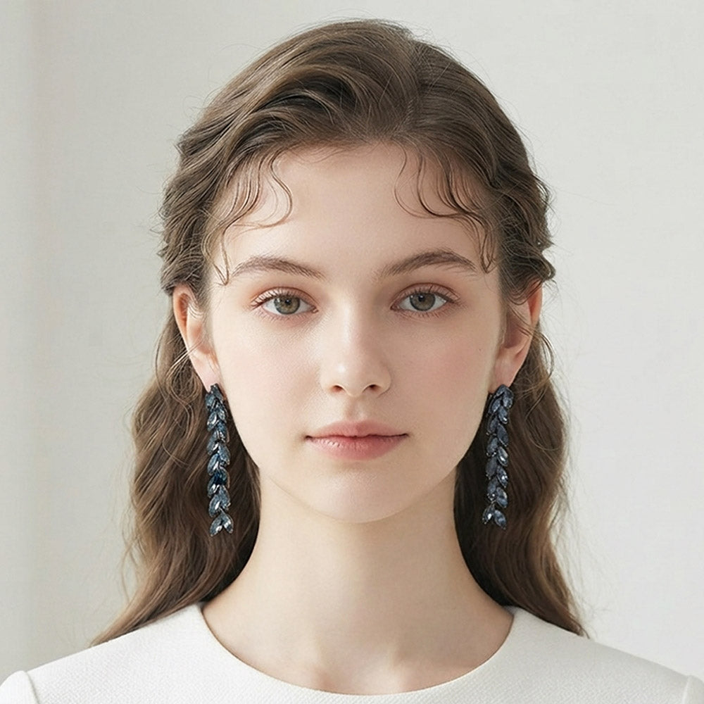 Marquise Crystal Cluster Linear Drop Evening Earrings