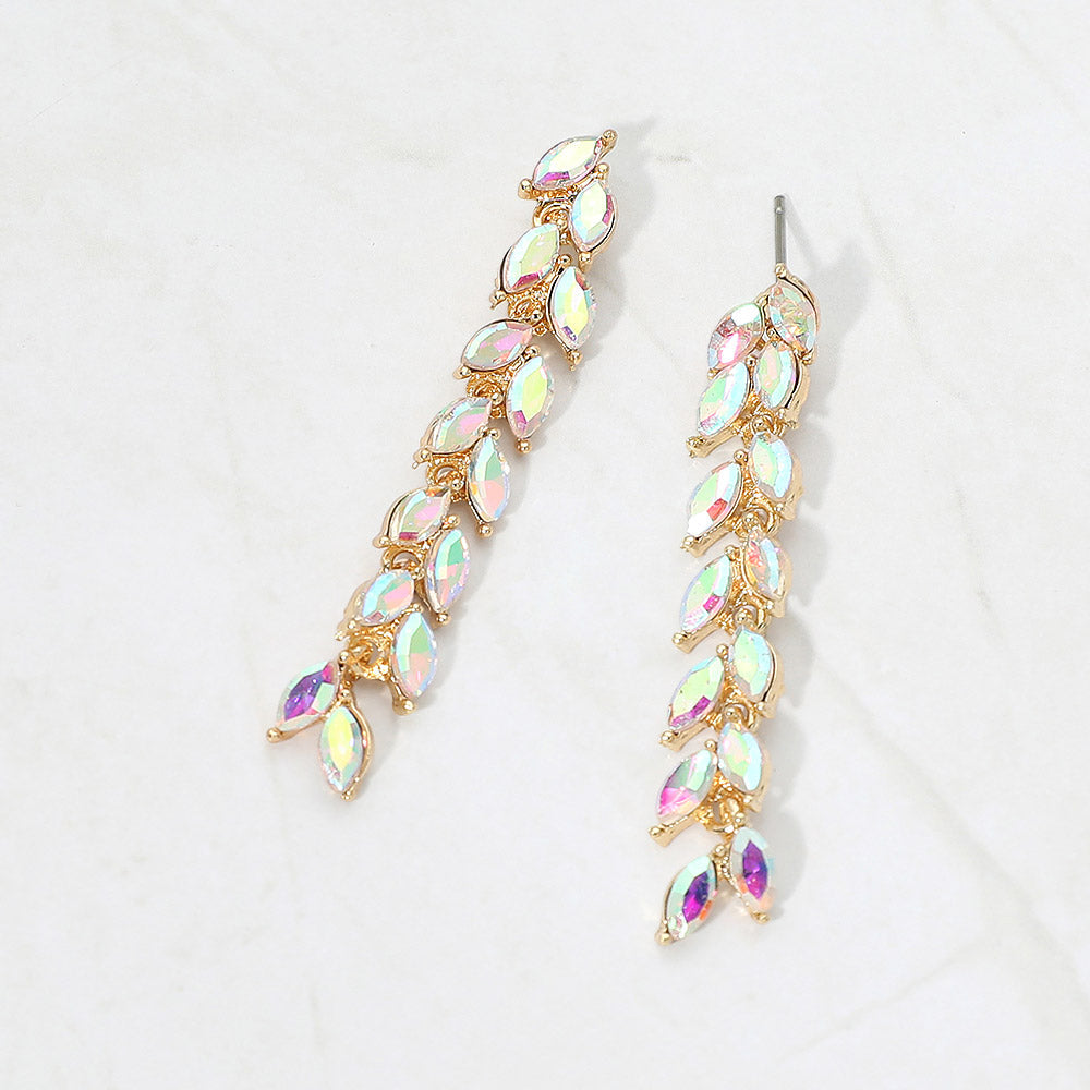 Marquise Crystal Cluster Linear Drop Evening Earrings
