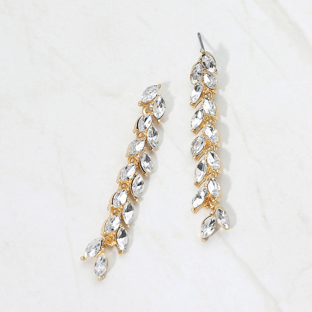 Marquise Crystal Cluster Linear Drop Evening Earrings
