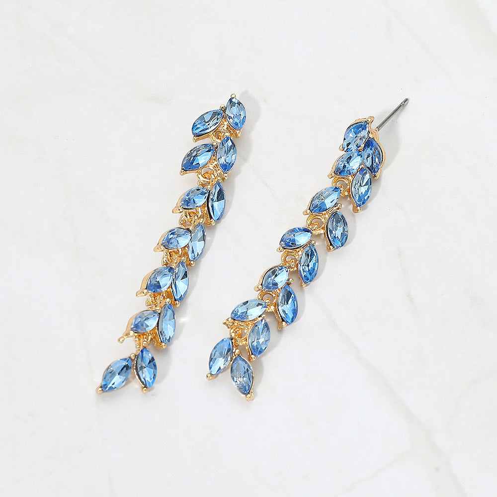 Marquise Crystal Cluster Linear Drop Evening Earrings