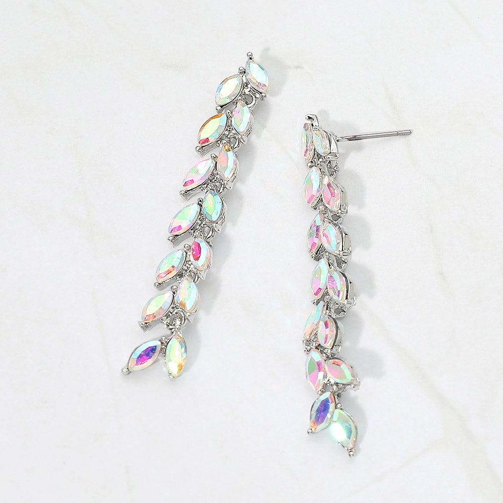 Marquise Crystal Cluster Linear Drop Evening Earrings