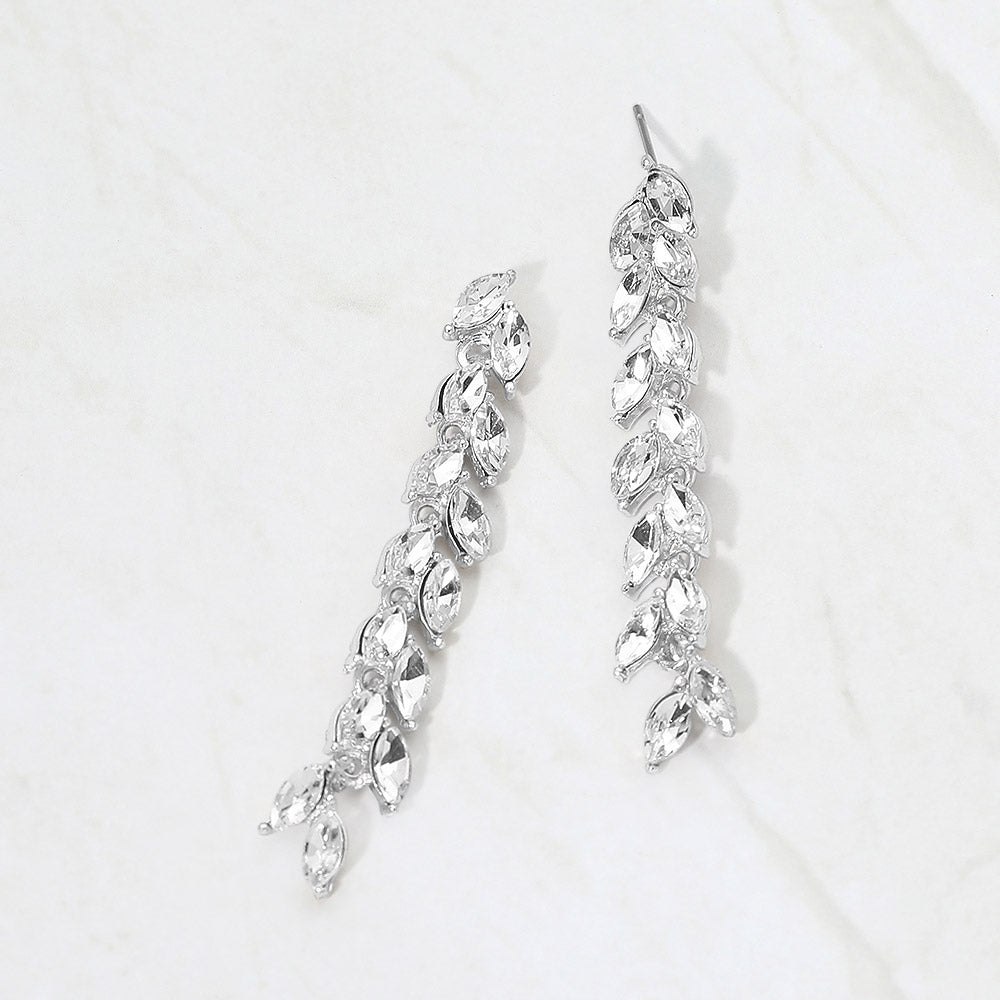 Marquise Crystal Cluster Linear Drop Evening Earrings