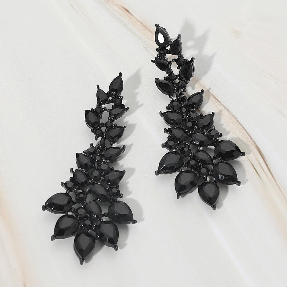 Teardrop Stone Cluster Embellished Drop Evening Earrings