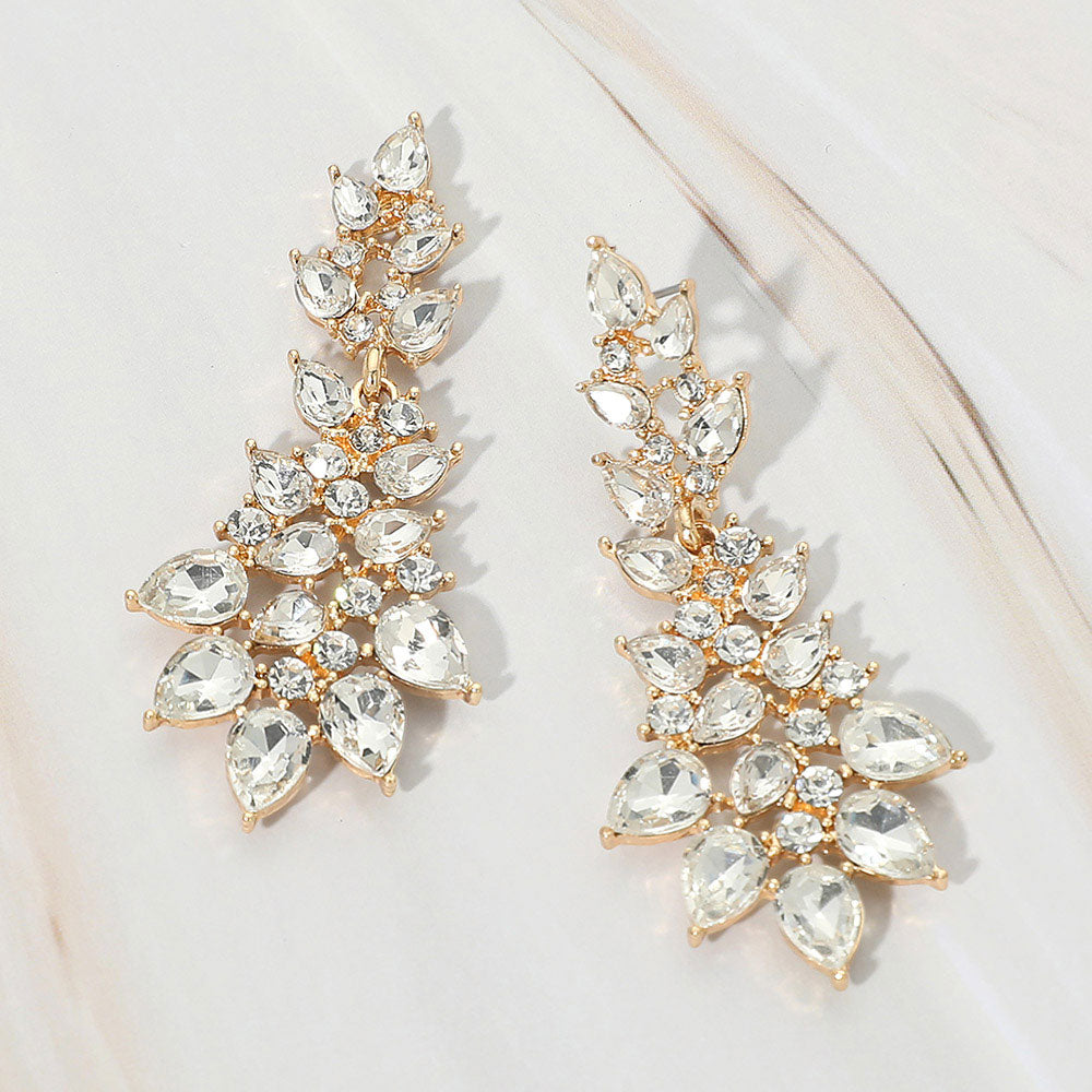 Teardrop Stone Cluster Embellished Drop Evening Earrings