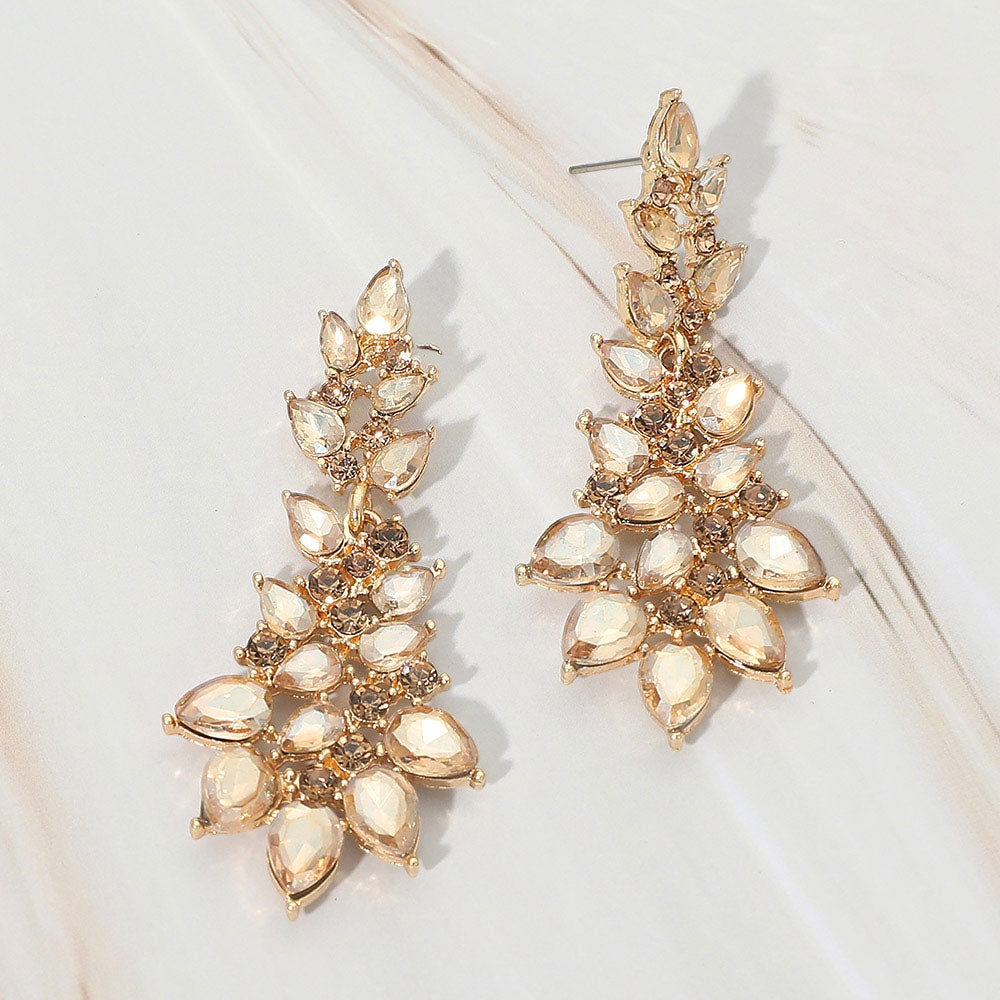 Teardrop Stone Cluster Embellished Drop Evening Earrings