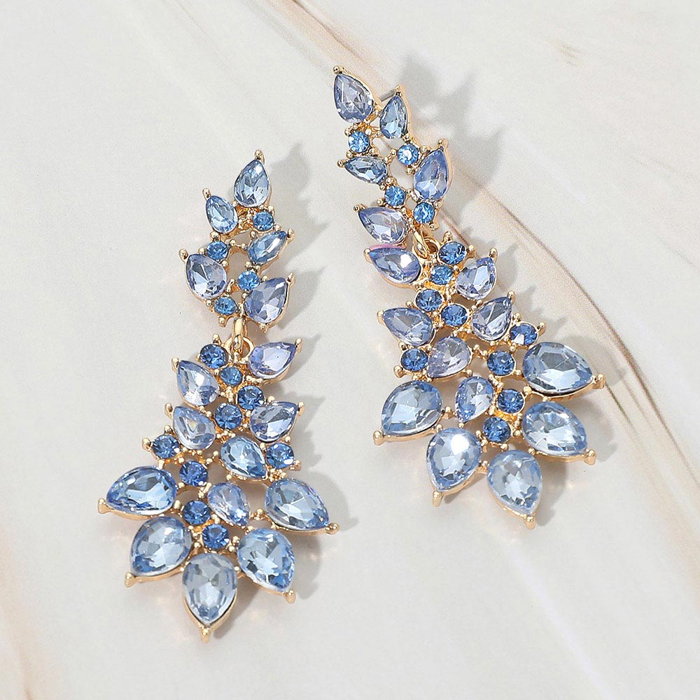 Teardrop Stone Cluster Embellished Drop Evening Earrings