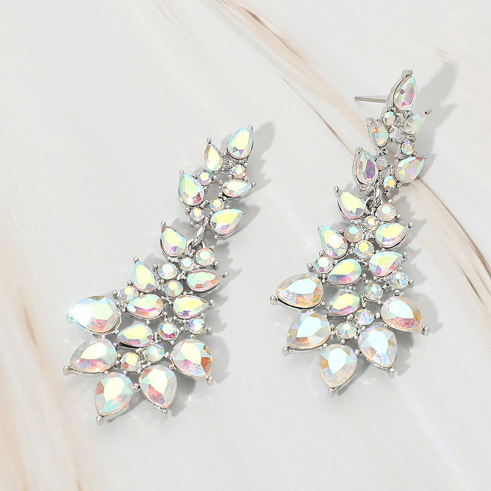 Teardrop Stone Cluster Embellished Drop Evening Earrings