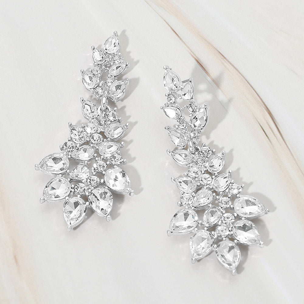 Teardrop Stone Cluster Embellished Drop Evening Earrings