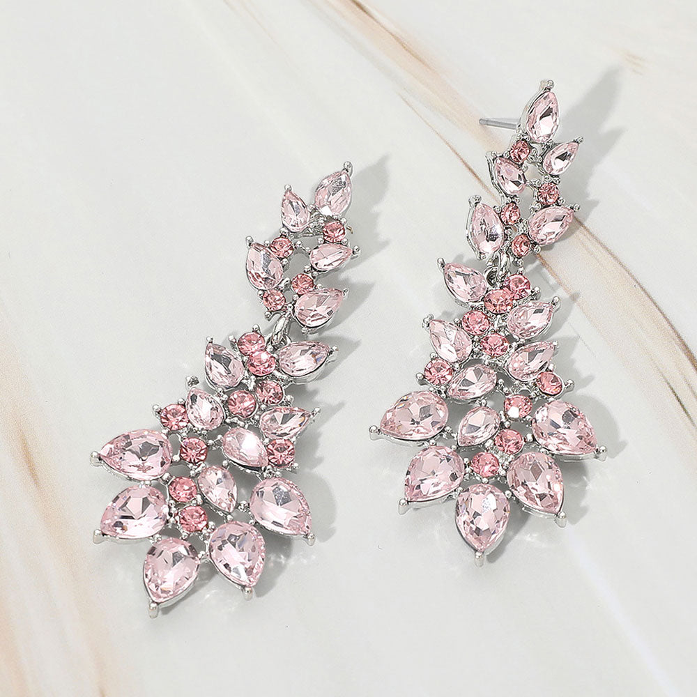 Teardrop Stone Cluster Embellished Drop Evening Earrings