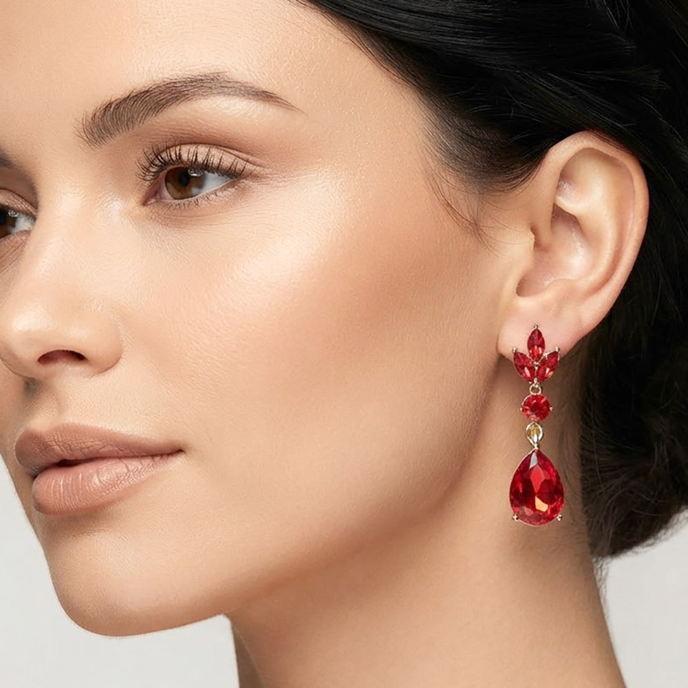 Teardrop Cluster Drop Evening Earrings