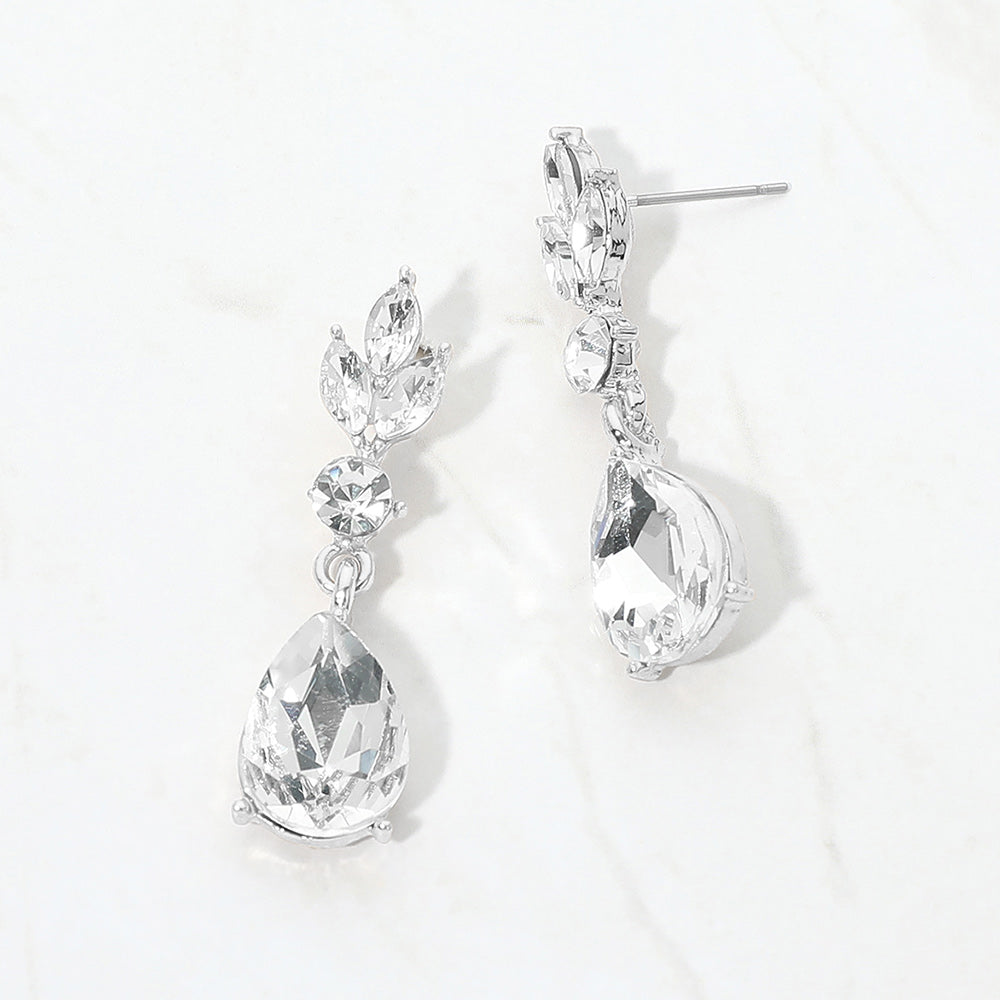 Teardrop Cluster Drop Evening Earrings