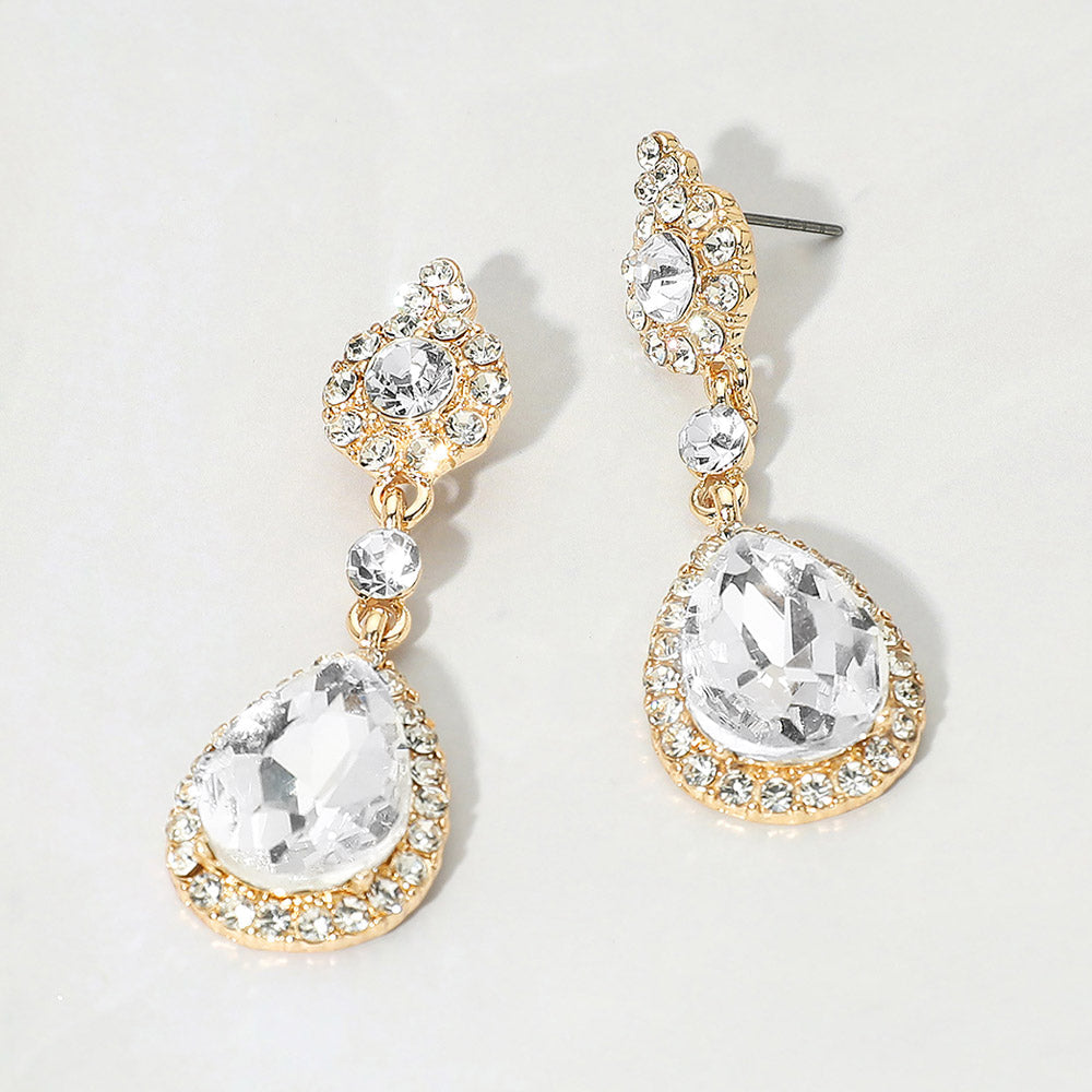 Teardrop Crystal Drop Evening Earrings