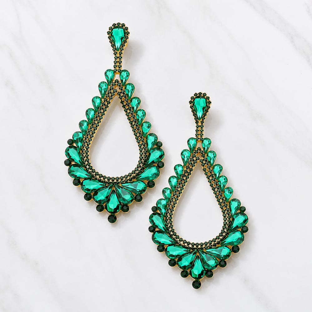 Oversized Cutout Teardrop Cluster Vine Evening Earrings