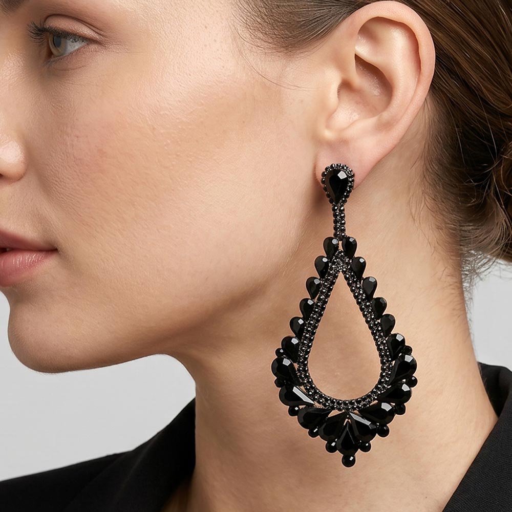 Oversized Cutout Teardrop Cluster Vine Evening Earrings