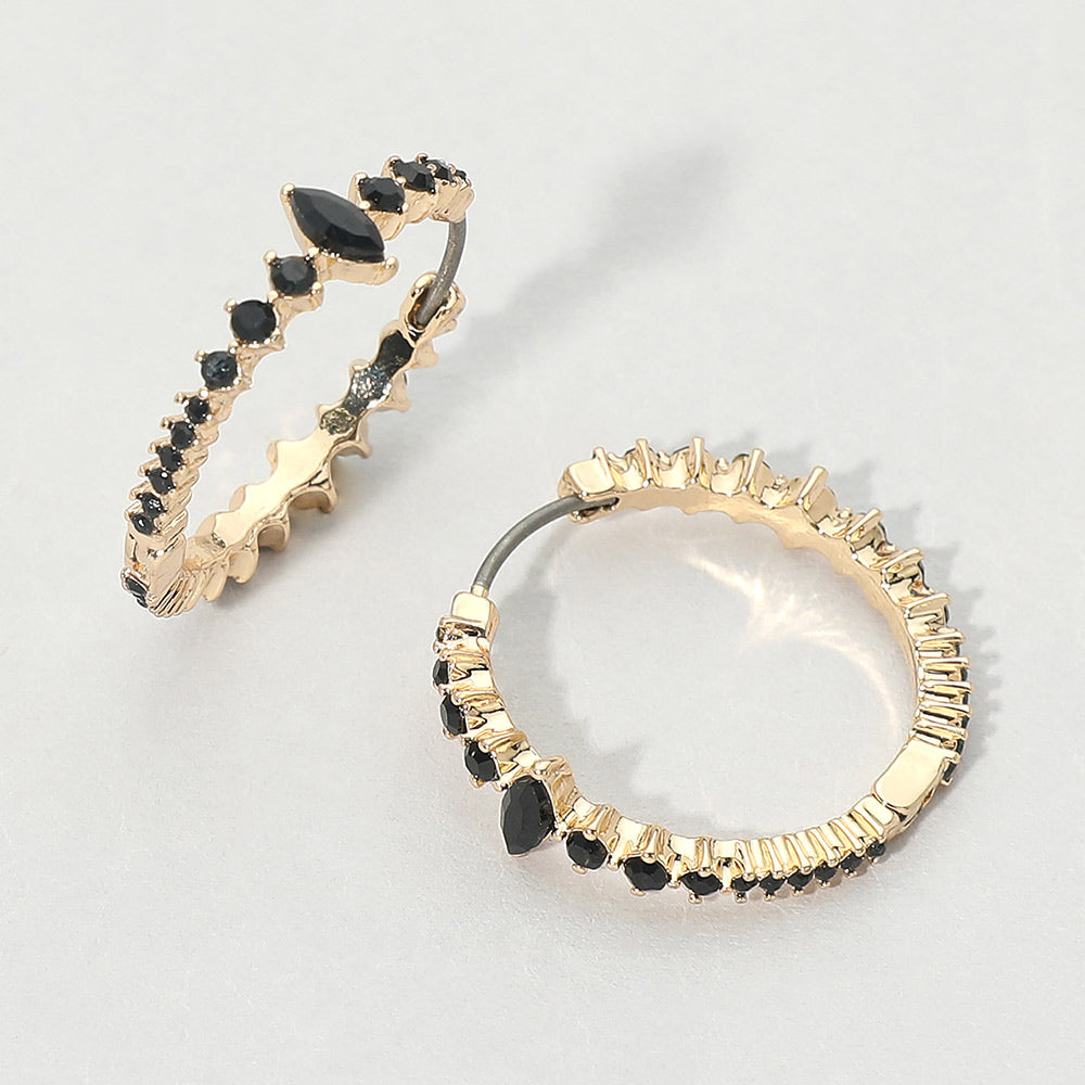 Marquise Stone Accent Round Crystal Around Huggie Hoop Earrings