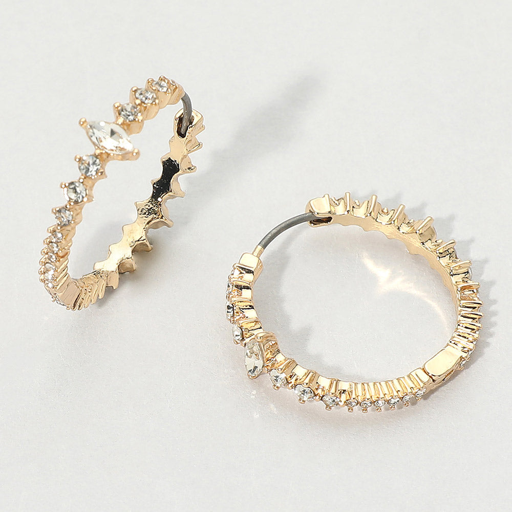 Marquise Stone Accent Round Crystal Around Huggie Hoop Earrings