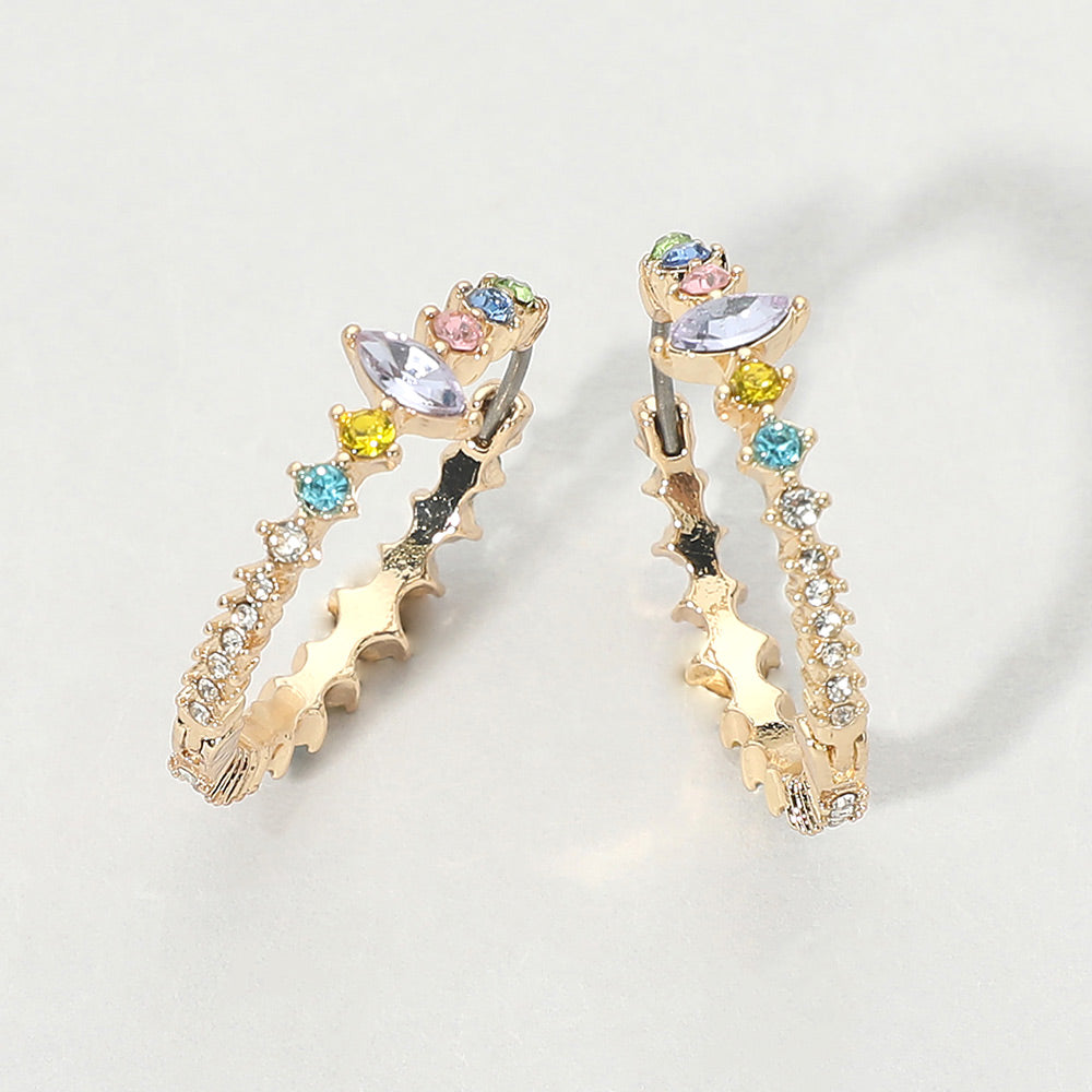 Marquise Stone Accent Round Crystal Around Huggie Hoop Earrings