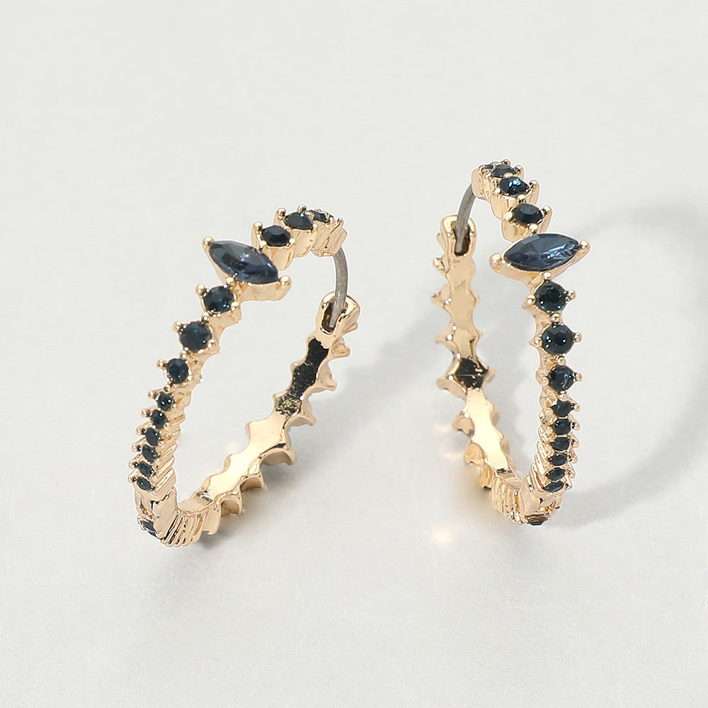 Marquise Stone Accent Round Crystal Around Huggie Hoop Earrings