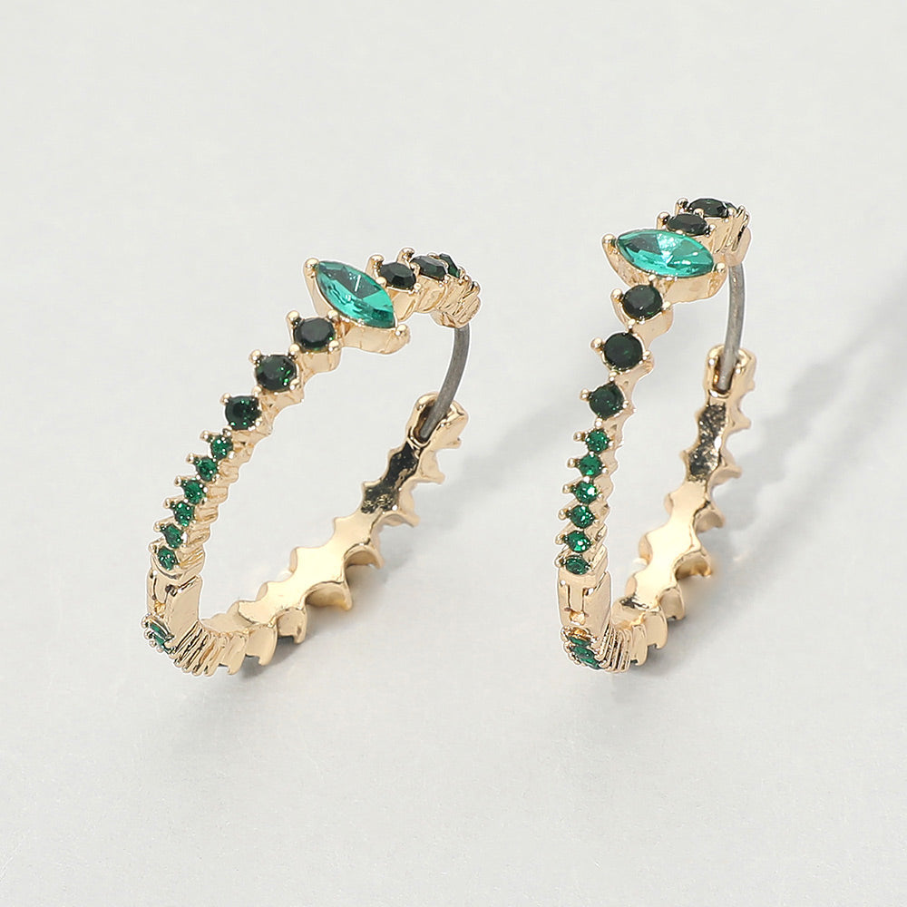 Marquise Stone Accent Round Crystal Around Huggie Hoop Earrings
