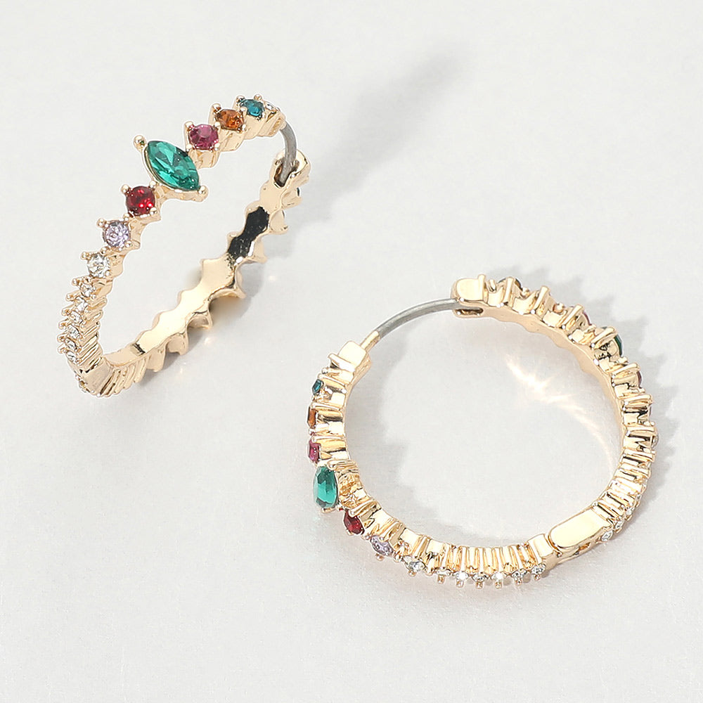 Marquise Stone Accent Round Crystal Around Huggie Hoop Earrings