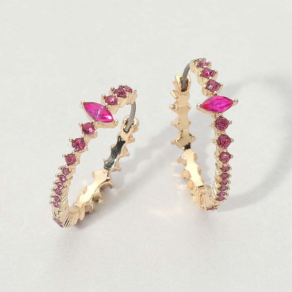 Marquise Stone Accent Round Crystal Around Huggie Hoop Earrings