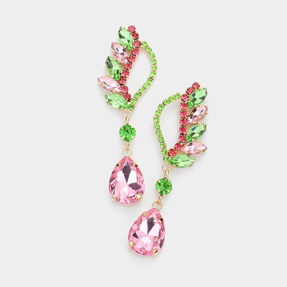 Marquise Stone Cluster Teardrop Link Dangle Evening Earrings