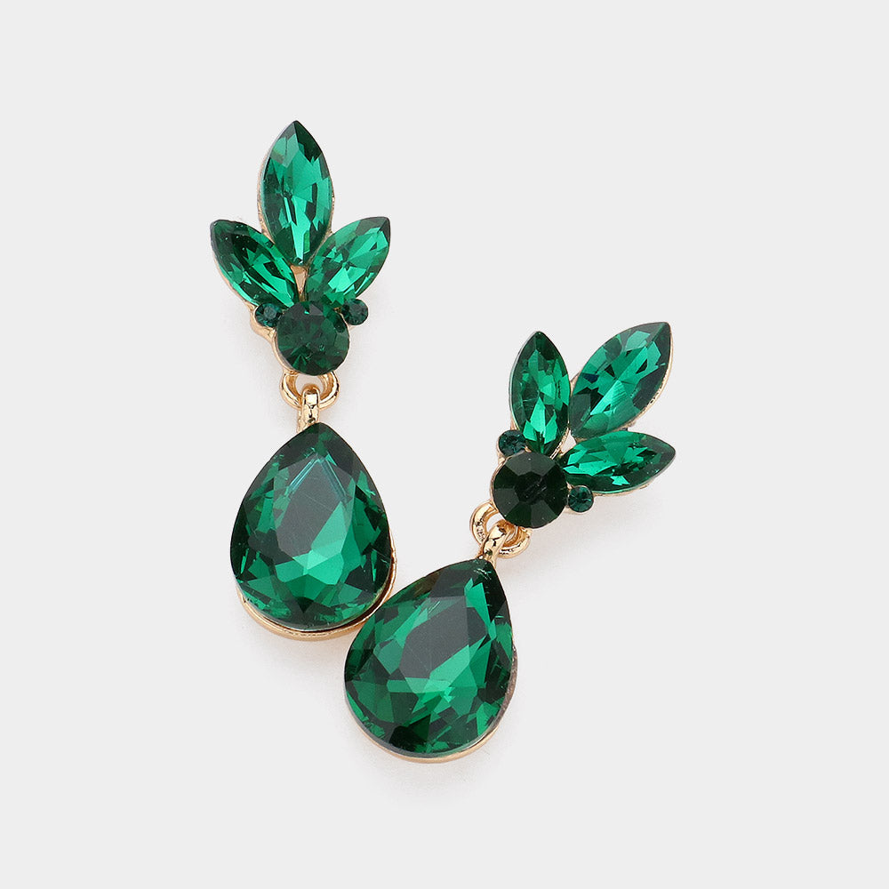 Teardrop Stone Cluster Dangle Evening Earrings