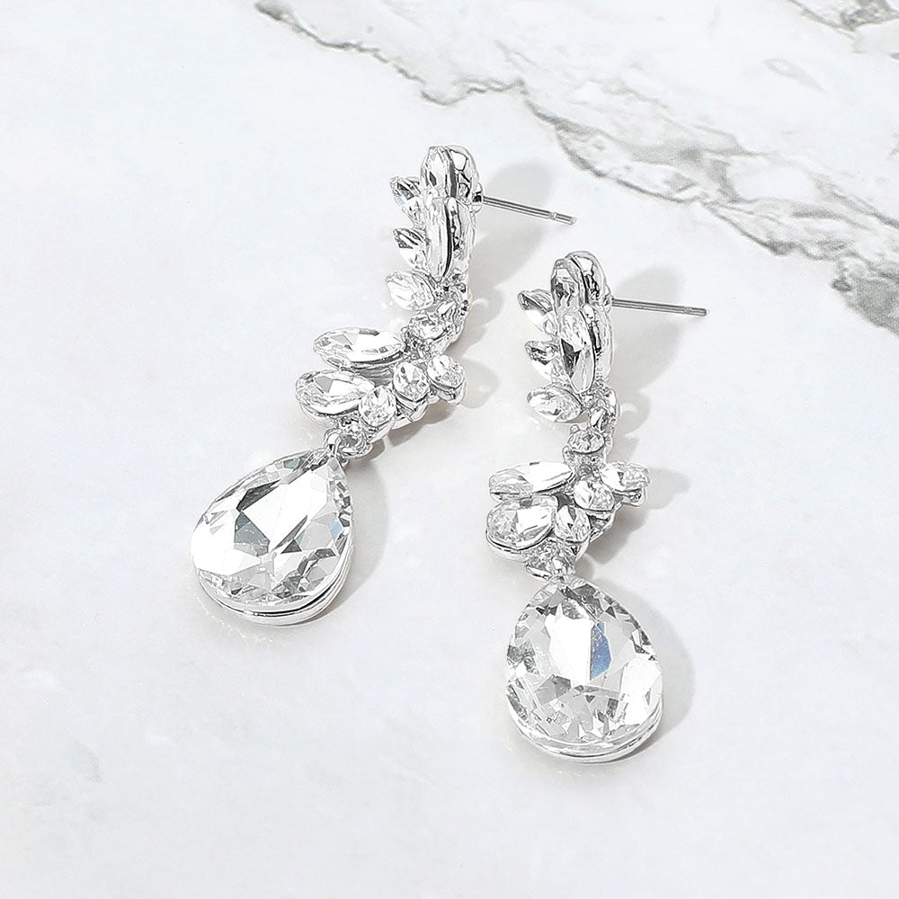 Glass Stone Cluster Embellished Drop Dangle Evening Earrings