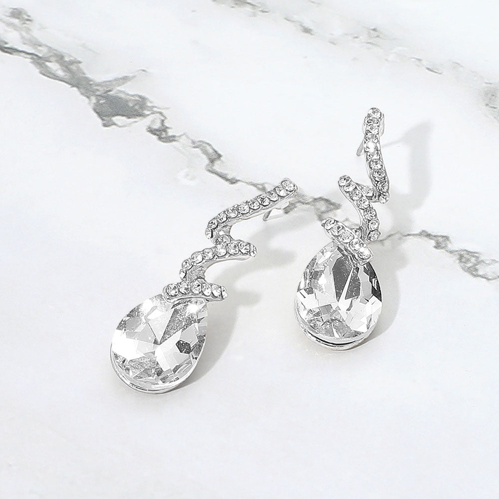 Teardrop Glass Stone Drop Stone Paved Swirl Evening Earrings