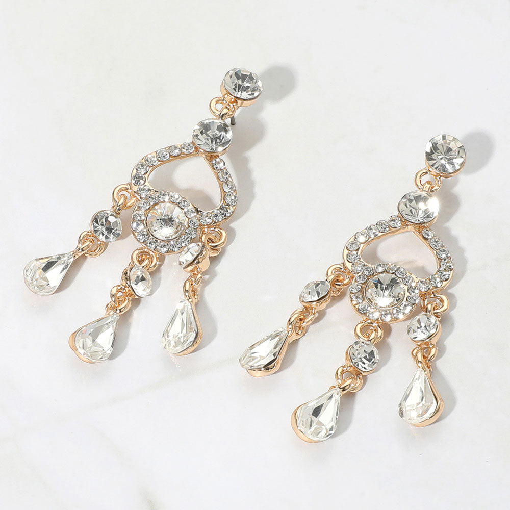 Teardrop Stone Cluster Rip Chandelier Dangle Evening Earrings