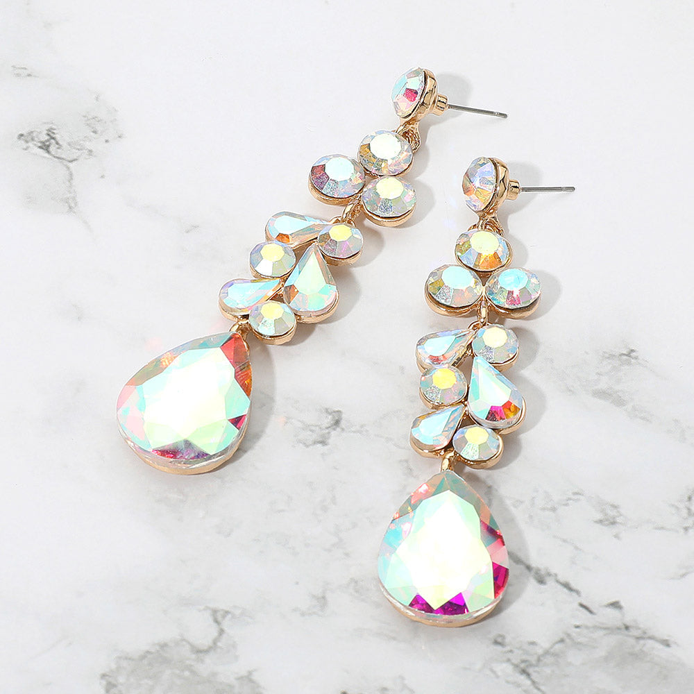 Teardrop Stone Cluster Drop Evening Earrings