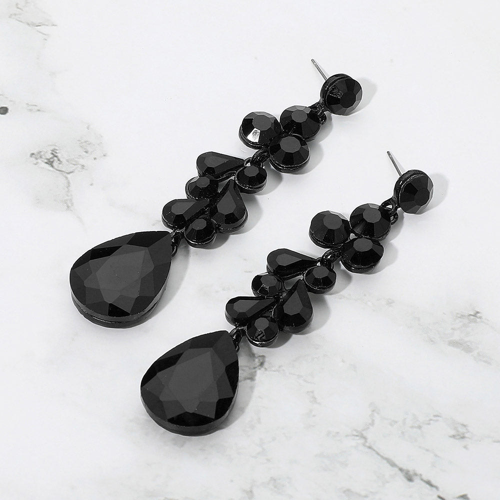 Teardrop Stone Cluster Drop Evening Earrings