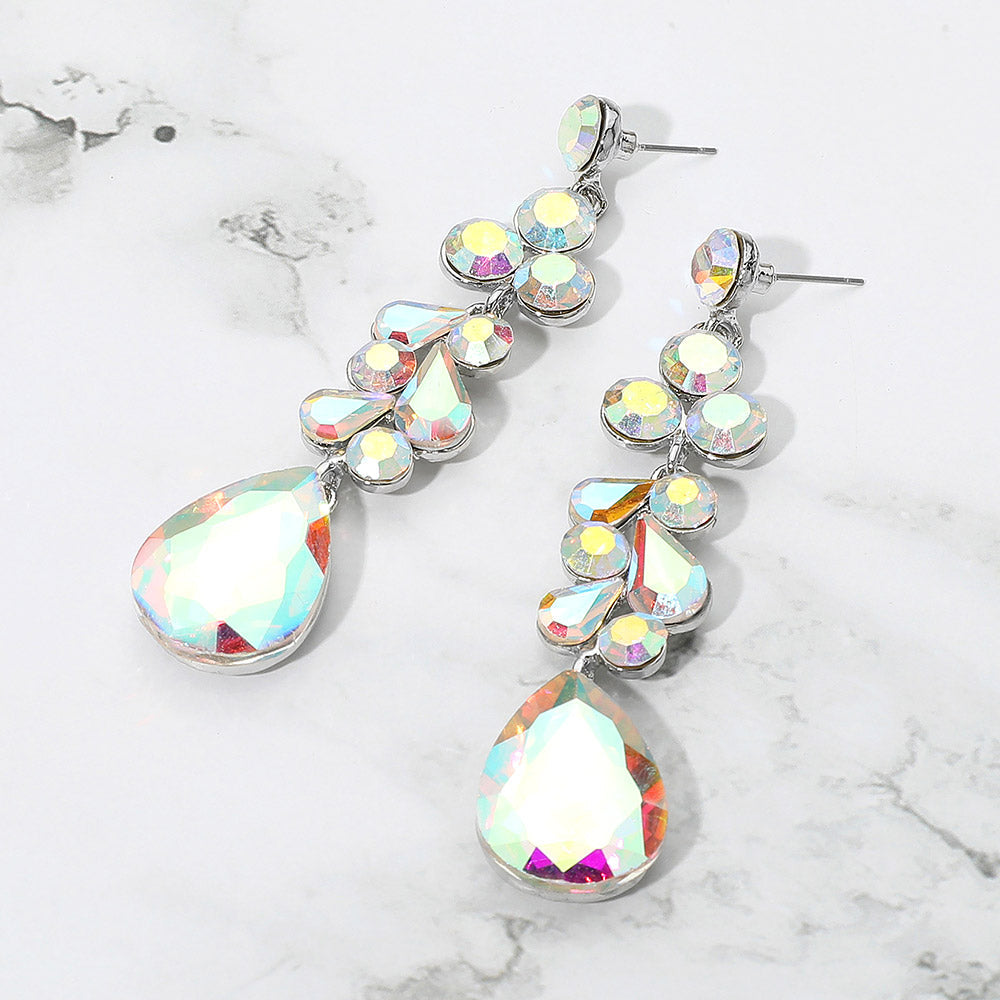 Teardrop Stone Cluster Drop Evening Earrings