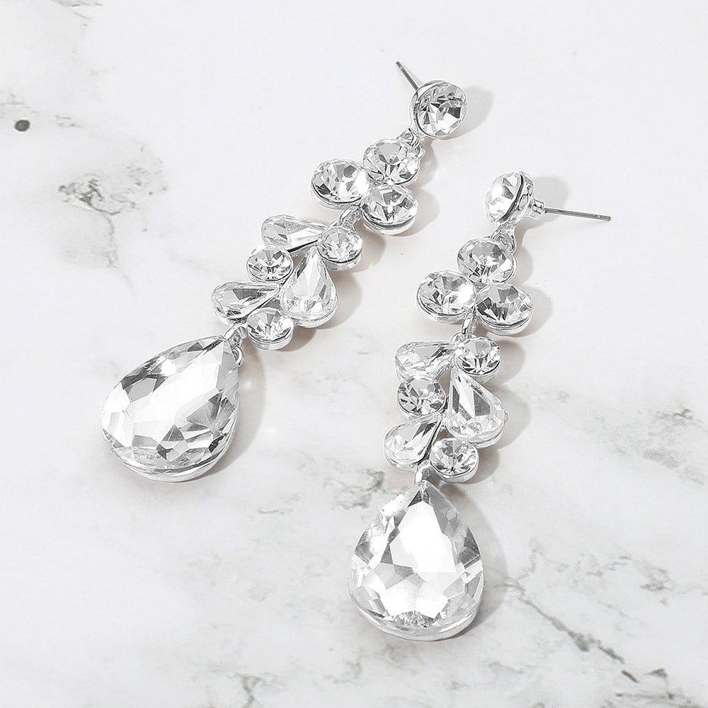 Teardrop Stone Cluster Drop Evening Earrings