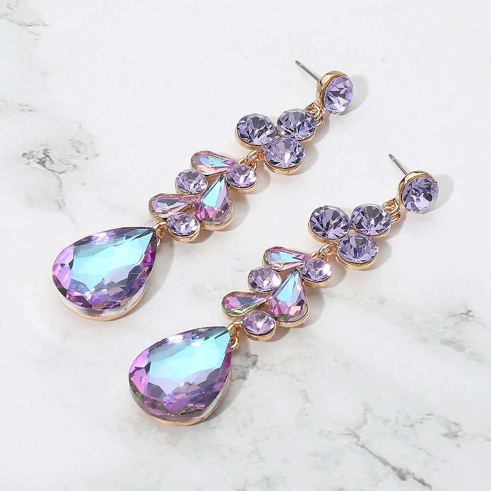 Teardrop Stone Cluster Drop Evening Earrings