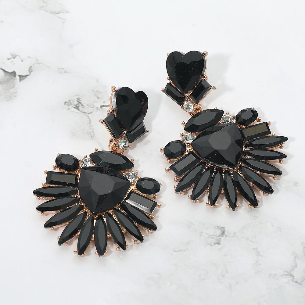 Bold Marquise Stone Fan Drop Statement Evening Earrings