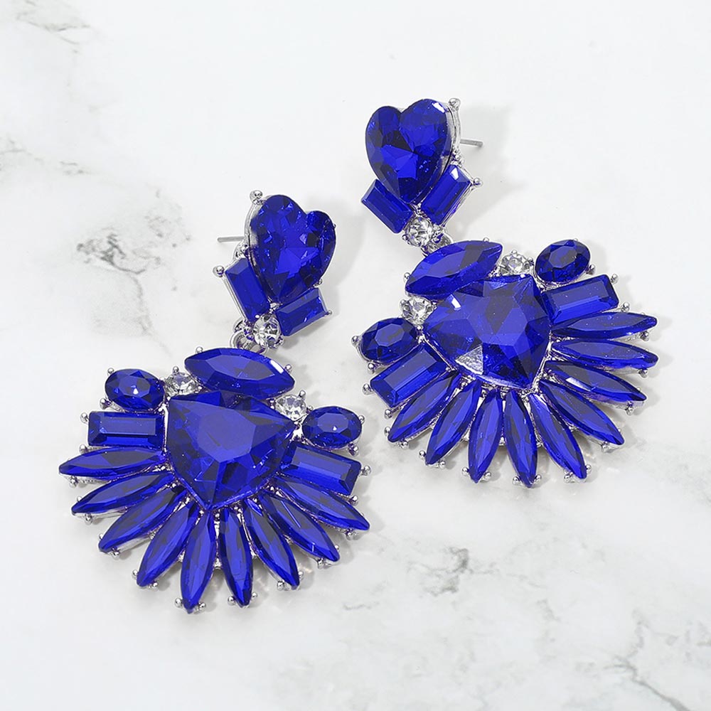 Bold Marquise Stone Fan Drop Statement Evening Earrings