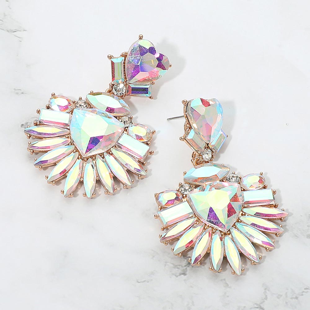 Bold Marquise Stone Fan Drop Statement Evening Earrings