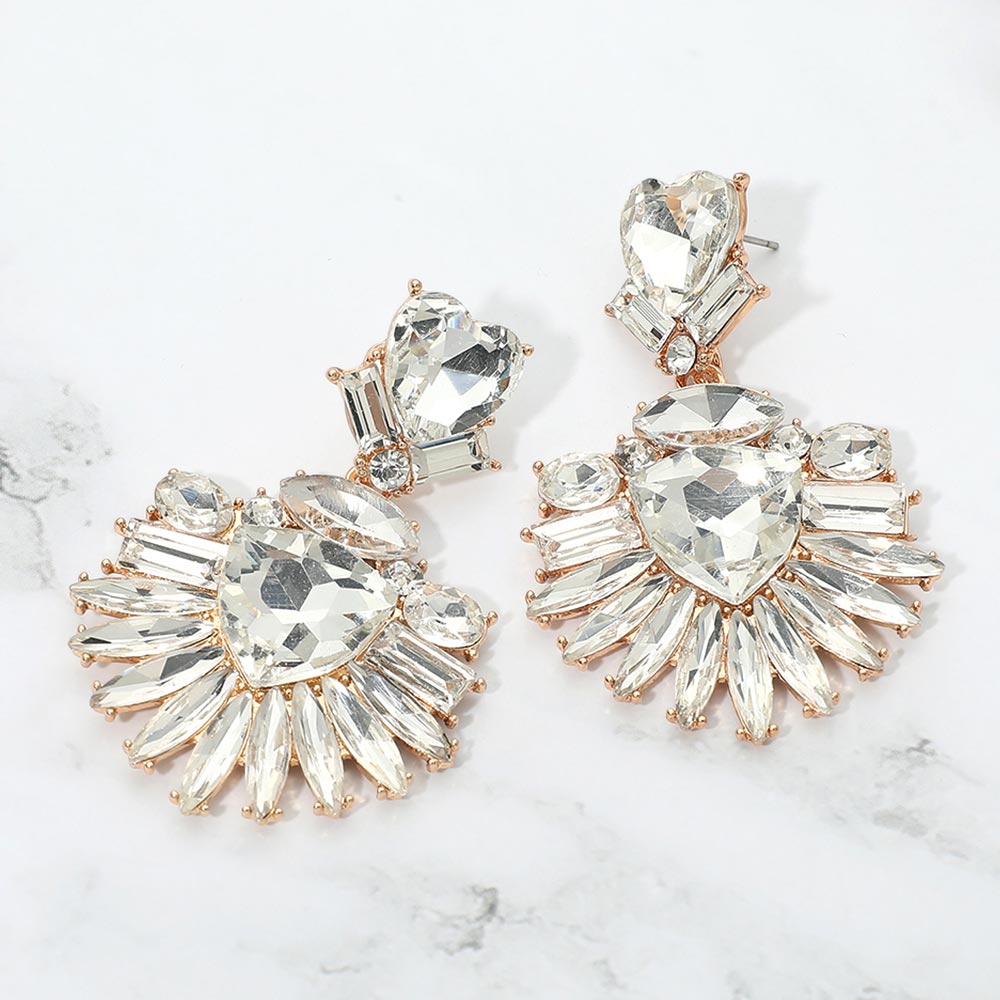 Bold Marquise Stone Fan Drop Statement Evening Earrings