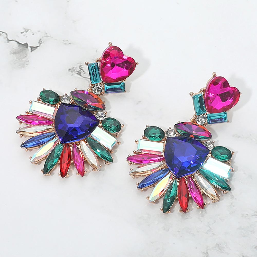 Bold Marquise Stone Fan Drop Statement Evening Earrings