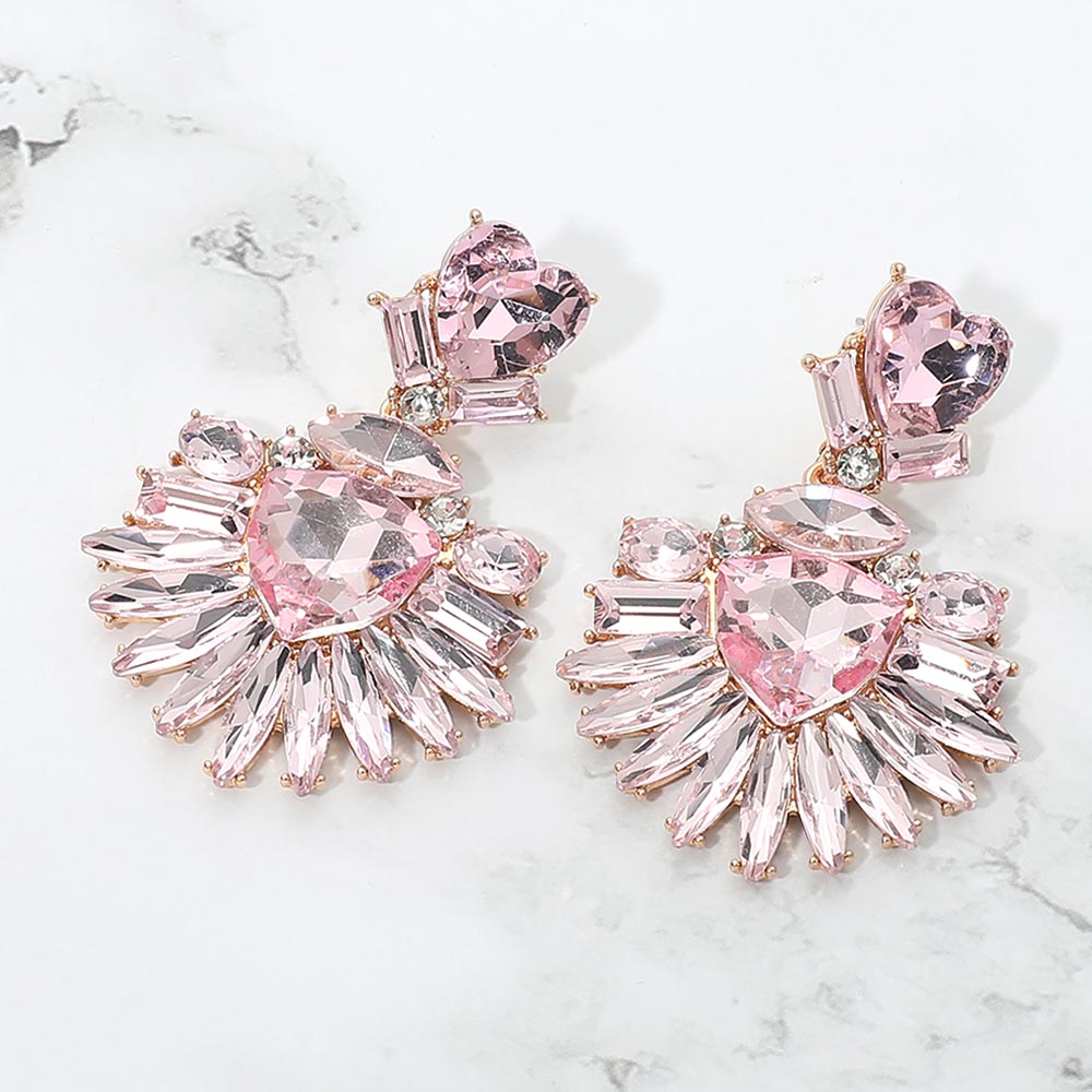Bold Marquise Stone Fan Drop Statement Evening Earrings