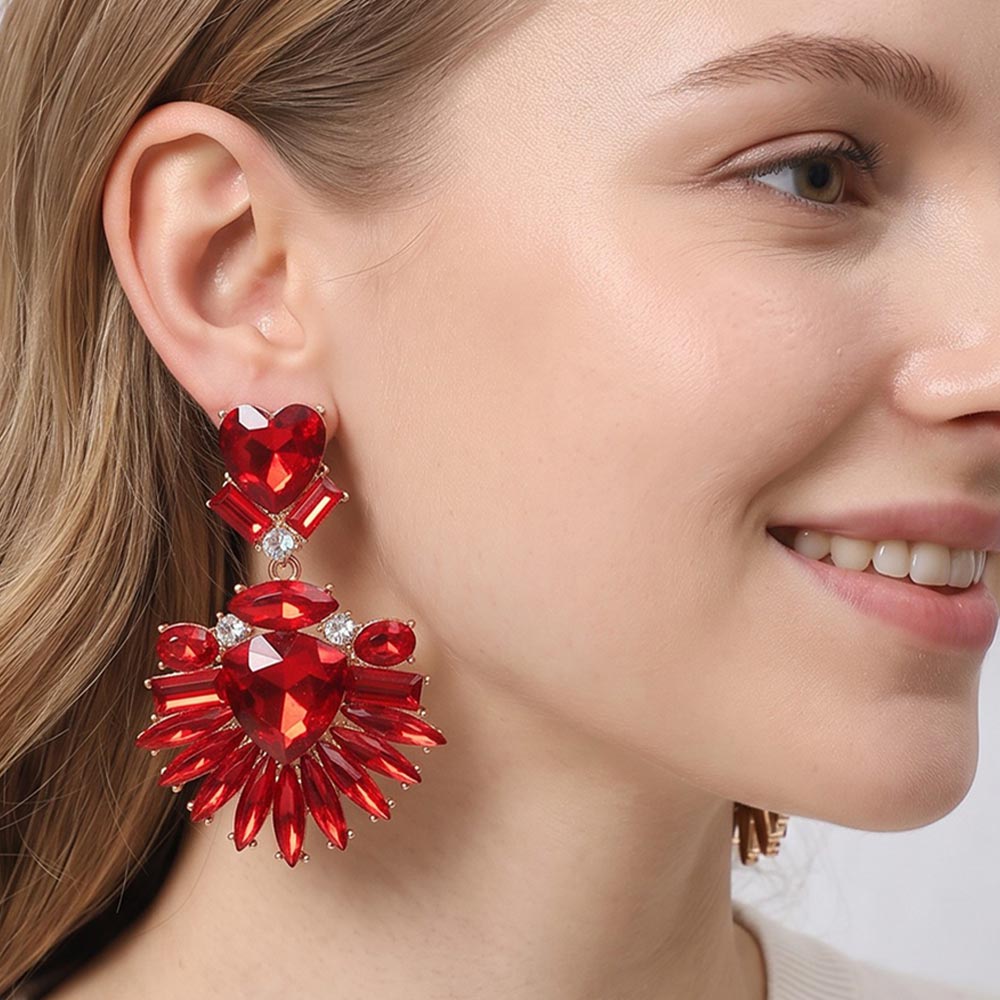 Bold Marquise Stone Fan Drop Statement Evening Earrings